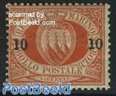 San Marino 1892 10c @ 20c Orange Red Unused Hinged, Unused (hinged) - Unused Stamps