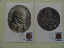 CARTE MAXIMUM CARD 4 CM MEDAILLES DE BERTELS, CHARLES QUINT, PHILIPPE II Et MAURICE LUXEMBOURG - Sculpture