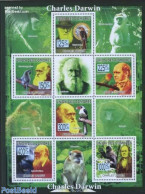 Comoros 2009 Charles Darwin 6v M/s, Mint NH, History - Nature - Explorers - Animals (others & Mixed) - Birds - Monkeys - Erforscher