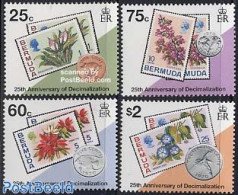 Bermuda 1995 Decimal System 4v, Mint NH, Nature - Various - Flowers & Plants - Stamps On Stamps - Money On Stamps - Postzegels Op Postzegels