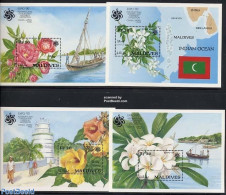 Maldives 1990 Expo 90 4 S/s, Mint NH, Nature - Transport - Various - Flowers & Plants - Gardens - Roses - Ships And Bo.. - Ships