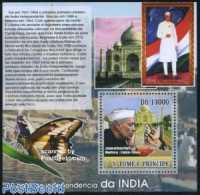 Sao Tome/Principe 2007 Independence Of India, Nehru S/s, Mint NH, History - Nature - History - Butterflies - Sao Tome And Principe