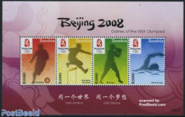 Zambia 2008 Beijing Olympics S/s, Mint NH, Sport - Athletics - Boxing - Olympic Games - Swimming - Athlétisme