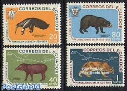 Ecuador 1960 Animals 4v, Mint NH, Nature - Various - Animals (others & Mixed) - Cat Family - Maps - Wild Mammals - Aardrijkskunde