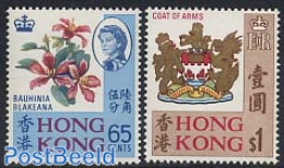 Hong Kong 1968 Definitives 2v, Mint NH, History - Nature - Coat Of Arms - Flowers & Plants - Neufs