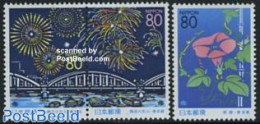 Japan 1999 Tokyo, Fireworks, Flower 3v (1v+[:]), Mint NH, Nature - Flowers & Plants - Art - Bridges And Tunnels - Fire.. - Nuevos