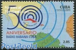 Cuba 2011 50 Years Radio Habana 1v, Mint NH, Performance Art - Various - Radio And Television - Maps - Ongebruikt