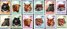 Bhutan 1966 Animals 12v, Imperforated, Mint NH, Nature - Animals (others & Mixed) - Bears - Cat Family - Bhután