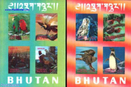 Bhutan 1969 Birds 2 S/s, Unused (hinged), Nature - Various - Birds - Owls - Penguins - 3-D Stamps - Unclassified