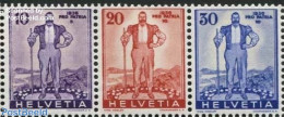 Switzerland 1936 Pro Patria 3v (from S/s) Ribbed Gum, Mint NH - Ongebruikt