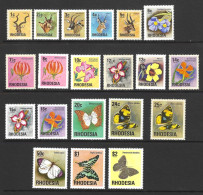 RHODESIA....QUEEN ELIZABETH II...(1952-22..)......" 1974.."..DEFINATIVE SET OF 20...FLOWERS ,BUTTERFLIES, GAME....MNH... - Rhodesia (1964-1980)