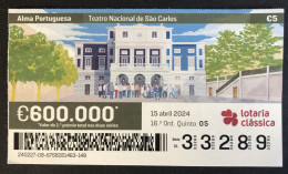 116 Z, 1 X Lottery Ticket, Portugal, « Alma Portuguesa »,« Portuguese Soul », « Teatro Nacional De São Carlos », 2024 - Billetes De Lotería