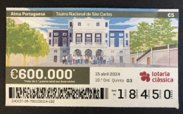 116 Z, 1 X Lottery Ticket, Portugal, « Alma Portuguesa »,« Portuguese Soul », « Teatro Nacional De São Carlos », 2024 - Billetes De Lotería