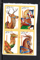 ETATS-UNIS - USA - 1988 - ANIMAUX DE MANEGES - Used - Oblitéré - Unstucked - Sur Fragment - Bloc De 4 - Bloc - - Usati