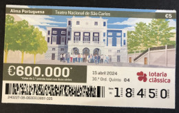 116 Z, 1 X Lottery Ticket, Portugal, « Alma Portuguesa »,« Portuguese Soul », « Teatro Nacional De São Carlos », 2024 - Billetes De Lotería