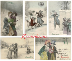 Lot 5 X CPA Illustrateur VK Vienne Style Signee Hiver Winter Carte Fantaisie Kinder Enfant Madchen Fille Girl Chien - Vienne