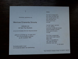 Emerentia Simonts ° Schilde 1917 + Schilde 1994 X Paul Buckens - Décès