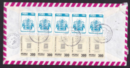 Peru: Registered Airmail Cover To France, 1986, 10 Stamps, Heraldry, History, Inflation (minor Damage) - Peru