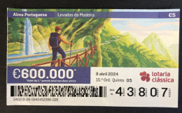 116 Z, 1 X Lottery Ticket, Portugal, « Alma Portuguesa »,« Portuguese Soul », « LEVADAS DA MADEIRA », 2024 - Billetes De Lotería