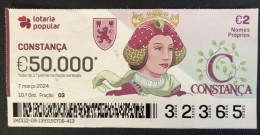 116 Z, 1 X Lottery Ticket, Portugal, « NOMES Próprios: CONSTANÇA », « First NAMES: CONSTANÇA », «NOM: CONSTANÇA »,  2024 - Loterijbiljetten