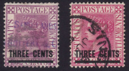 STRAITS SETTLEMENTS 1885-94 Surch 3c/32c Wmk.CA Sc#73-74 - USED @N133 - Straits Settlements