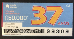 116 Z, 1 X Lottery Ticket, Portugal, « Lotaria Popular »,  « 37 Anos », « 37 Years », 2024 - Billets De Loterie