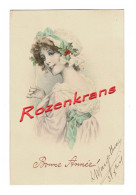 CPA Jolie Carte Fantaisie Illustrateur VK Vienne Style Fille Girl Lady Drinking Champagne Bonne Annee - Vienne