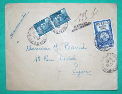 N°713 PAIRE + 771 MARIANNE DE GANDON UNESCO RECOMMANDE PORVISOIRE MARSEILLE BOUCHES DU RHONE POUR LYON RHONE 1947 FRANCE - 1945-54 Marianna Di Gandon
