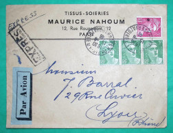 N°716 + 719 X3 MARIANNE DE GANDON LETTRE PAR AVION EXPRES PARIS POUR LYON 1946 COVER FRANCE - 1927-1959 Cartas & Documentos