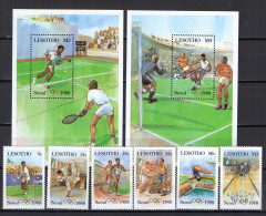 Lesotho 1987 Olympic Games Seoul, Football Soccer, Tennis, Judo, Etc. Set Of 6 + 2 S/s (wrong Flag) MNH - Sommer 1988: Seoul