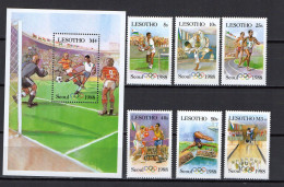 Lesotho 1987 Olympic Games Seoul, Football Soccer, Tennis, Judo, Etc. Set Of 6 + S/s (correct Flag) MNH - Verano 1988: Seúl