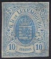 Luxembourg - Luxemburg - Timbres - Armoiries   1859   10  C.    Michel 6b       VC.  200,-   *   Mince Au Dos - 1859-1880 Coat Of Arms