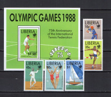 Liberia 1988 Olympic Games Seoul, Tennis, Baseball, Fencing Etc. Set Of 5 + S/s MNH - Ete 1988: Séoul