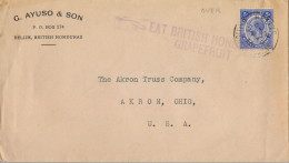 1930 , HONDURAS BRITÁNICA , BELIZE - AKRON , SOBRE CIRCULADO , YV. 95 - GEORGE V " EAT BRITISH HONDURAS GRAPEFRUIT " - Britisch-Honduras (...-1970)
