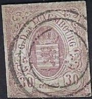 Luxembourg - Luxemburg - Timbres - Armoiries   1859   30 C.  °    Michel 9     Cachet 3 Cercles    VC.  290,- - 1859-1880 Stemmi