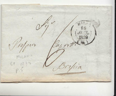1833 LOMBARDO-VENETO Lettera MILANO-BRESCIA+tumbro DOPPIO CERCHIO GRANDE MILAN+tassa 6 Kreuzer -MM493 - ...-1850 Préphilatélie