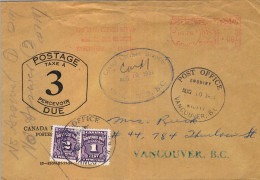 1951 CANADA , VANCOUVER INTERIOR , LETTER CARRIERS BRANCH , SOBRE TASADO , TAXE , TAX " ENQUIRY / POST OFFICE / WICKET " - Covers & Documents