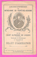 Billet D'agrégation Archiconfrérie De Notre-Dame Du Perpétuel Secours Sanctuaire St Joseph à Valence 1880 - Andachtsbilder