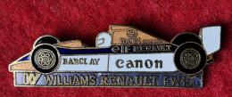 SUPER PIN'S "RENAULT WILLIAMS FW13, Sponsor CANON, CartoucheGris Bleuté, Protection Pilote Or Satiné 4,7X1,4cm - Renault