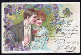 Postcard - 1906 - Couples - Decorated - Drawing - Couple Holding Hands - Couples