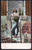 Postcard - Circa 1908 - Colorized - Drawing - Kids Playing With A Ladder - Dibujos De Niños