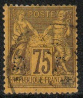 France 1890 Yv. N°99 - 75c Sage Violet S. Jaune Perforé "CL" - Oblitéré - Gebruikt