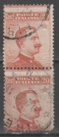 ITALIA 1919 - Effigie 20 C. - Coppia Con Varietà Dentellatura Spostata Verticalmente - Usados