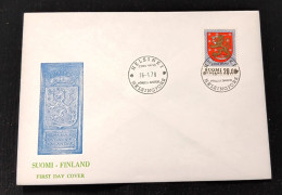 D)1978, FINLAND, FIRST DAY COVER, ISSUE, NATIONAL COAT OF COAT, NAME OF THE COUNTRY AND NUMBER IN SOLID BLACK, NAME OF T - Other & Unclassified