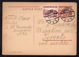 POLAND Kielce 1938 Postal Card To Canada. Judaica. Yiddish. Moszek Olmer (p3841) - Cartas & Documentos