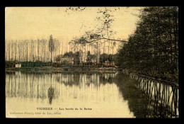 91 - VIGNEUX - LES BORDS DE LA SEINE - CARTE ANCIENNE TOILEE ET COLORISEE - Vigneux Sur Seine