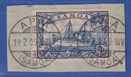 Dt. Kolonie Samoa 2 Mark Mi.-Nr. 17 Gestempelt APIA Auf Briefstück Gpr. BPP - Samoa