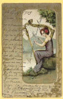 Illustrateur +++ Art Nouveau +++ Femme Jouant De La Harpe +++ Contour Avec Dorure +++ - 1900-1949