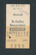 Fahrkarte Rheineck - St. Gallen - Romanshorn, 2. Klasse  - Other & Unclassified
