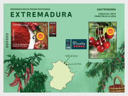 Spain 2024 Gastronomy-Protected Designations Of Origin, Extremadura, Jerte Valley Cherry, Vera Paprikastamp SS/Block MNH - Ungebraucht